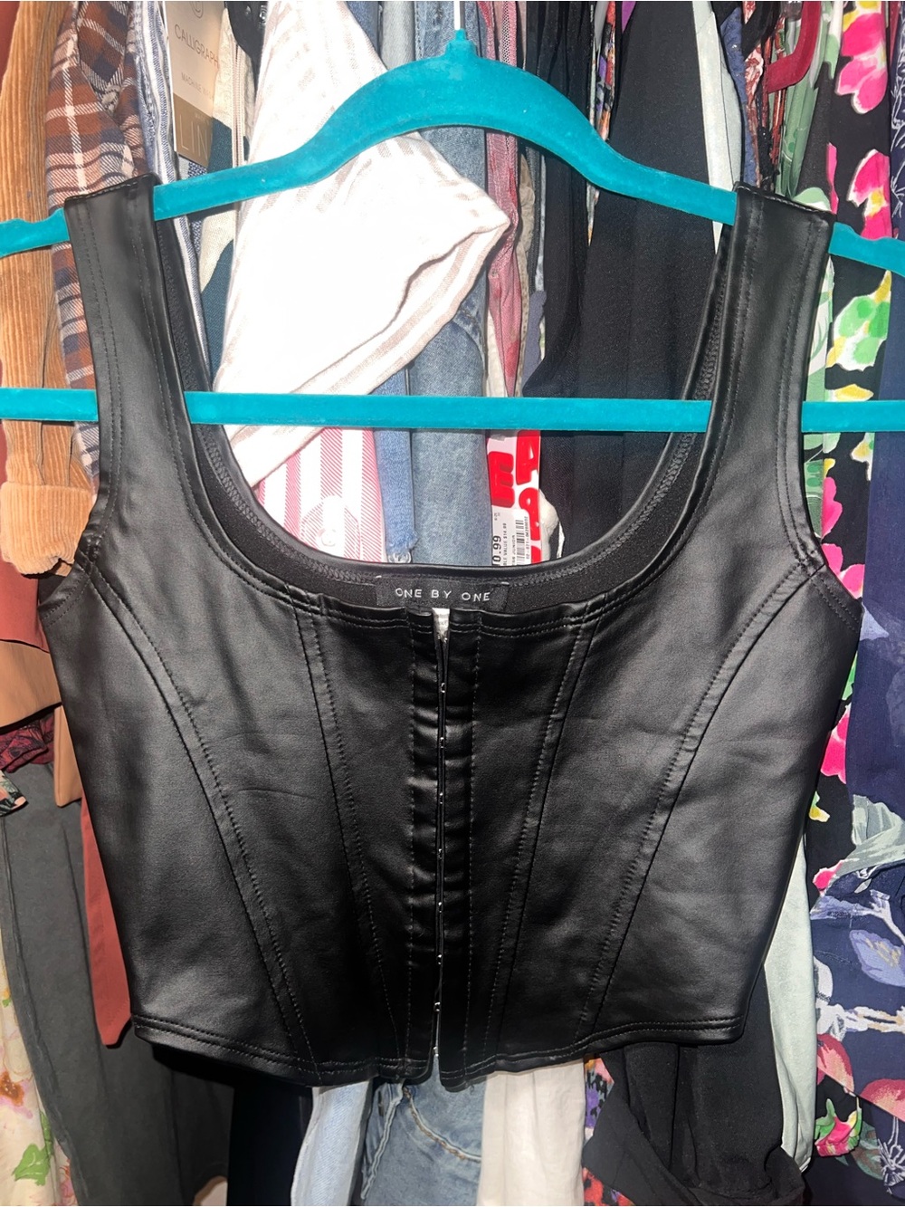 One By One Black Faux Leather Crop Top